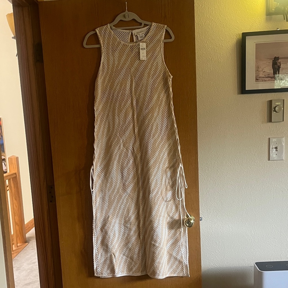 Anthropologie Cream Textured Midi Dress